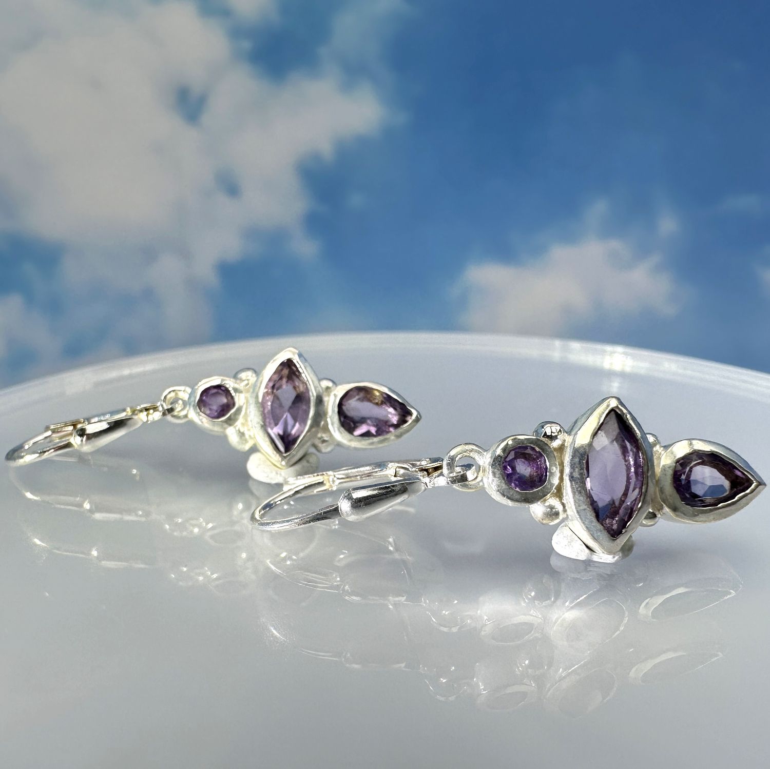 Earrings from real, natural amethyst in 925 sterling silver