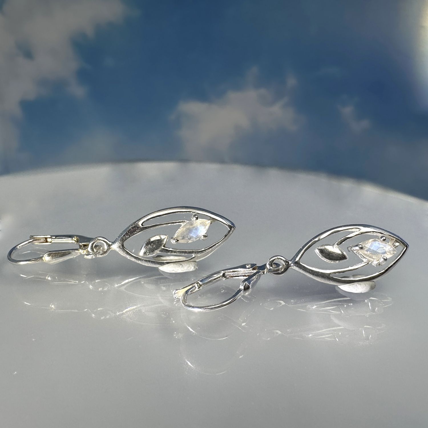 Earrings from real, natural moonstone/rainbowmoonstone in 925 sterling silver