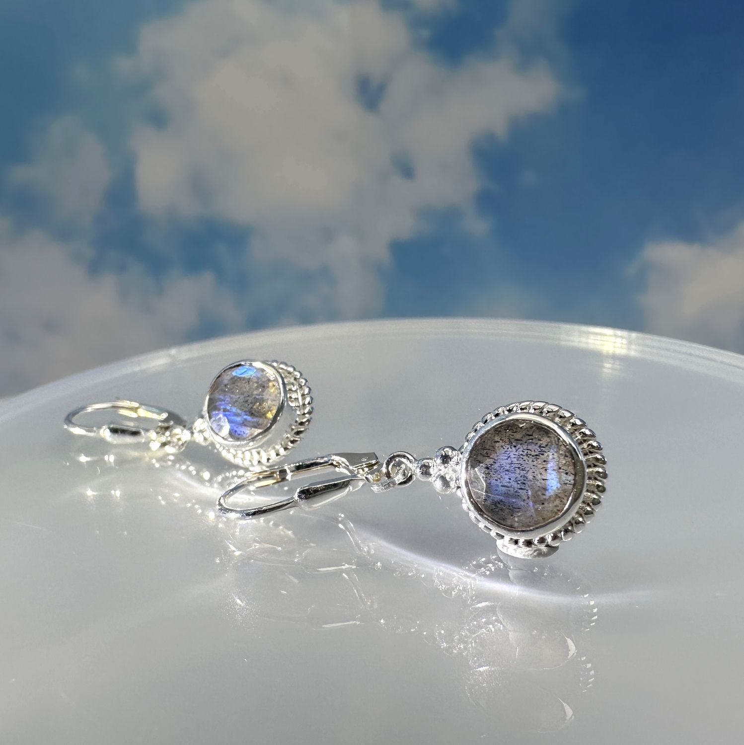 Earrings genuine, natural labradorite 925 silver