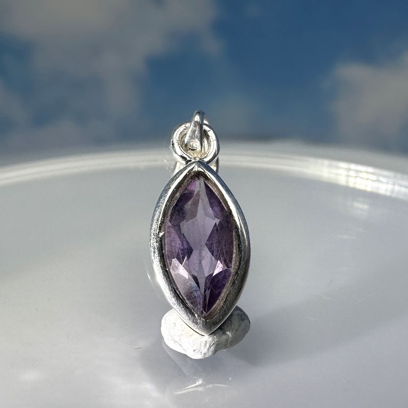 Elegant, genuine amethyst pendant set in 925 Sterling silver. 