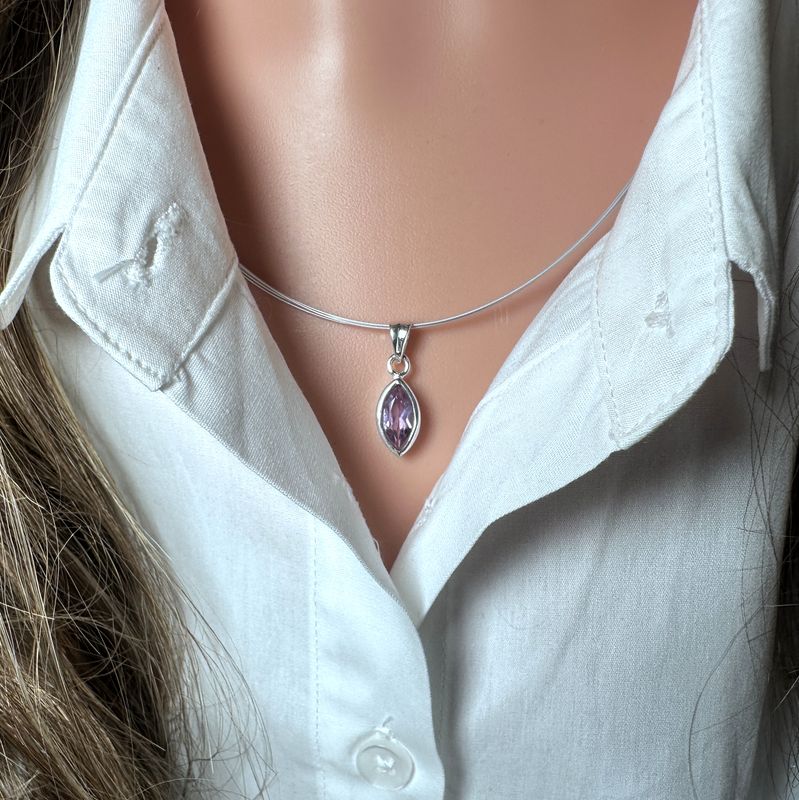 Elegant, genuine amethyst pendant set in 925 Sterling silver. 