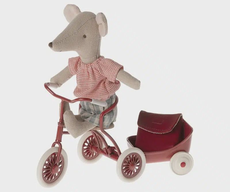 Maileg muis grote zus met rugtas tricycle mouse