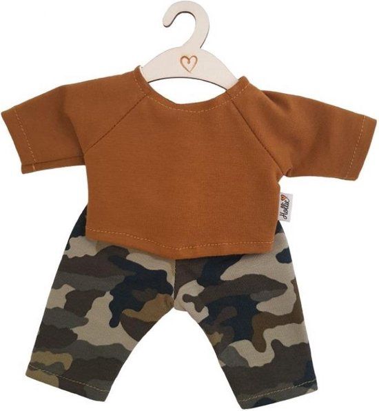 Hollie poppenkleding setje broek camouflage en trui oker