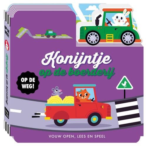 Boek uitvouwbaar op de weg, Kleur: konijntje op de boerderij