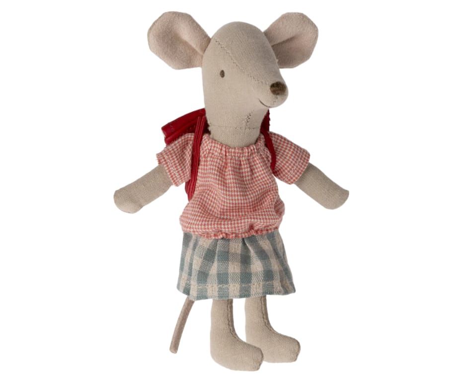 Maileg muis grote zus met rugtas tricycle mouse