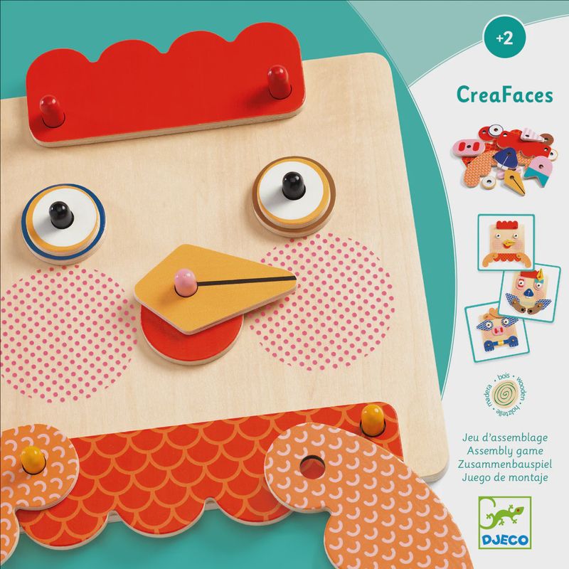 Djeco creafaces maak 20 grappige gezichten van hout 2+ jaar