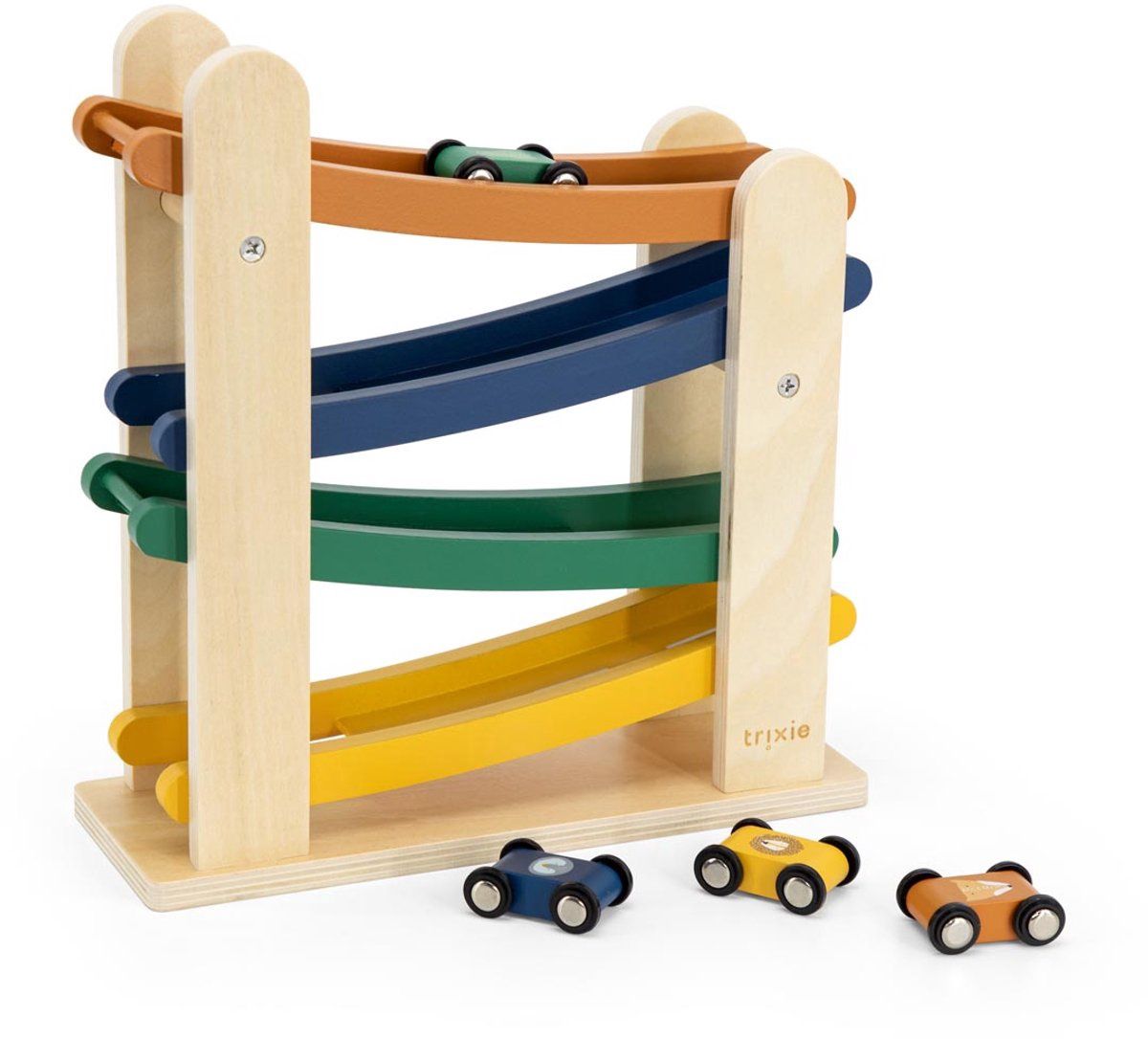 Trixie houten racebaan met 4 auto&#39;s