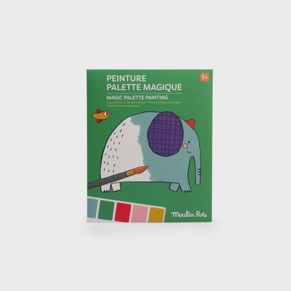 Moulin Roty schilderpakket met verfpalet op kleurplaat