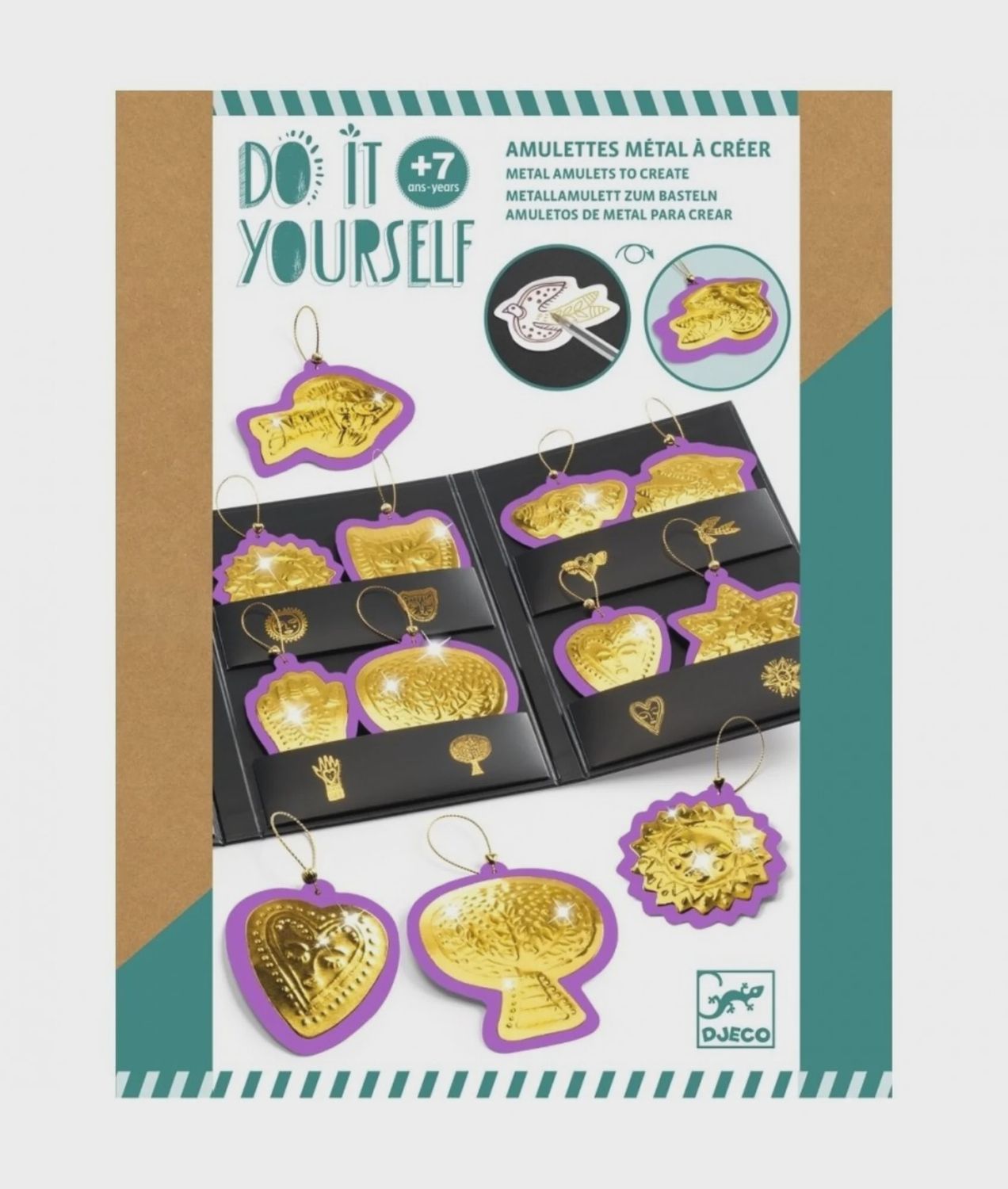 Djeco knutselpakket diy embossing gouden gelukshangers 7+ jaar
