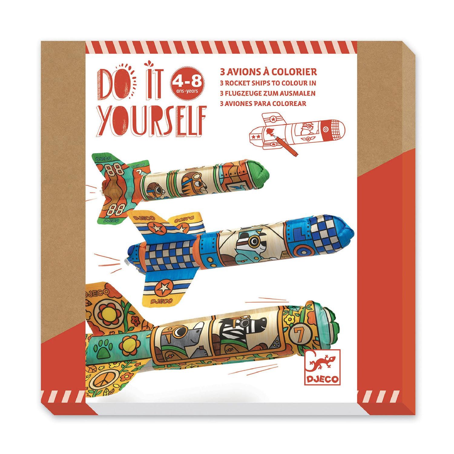 Djeco knutselpakket diy opblaasvliegtuigen inkleuren 4-8 jaar