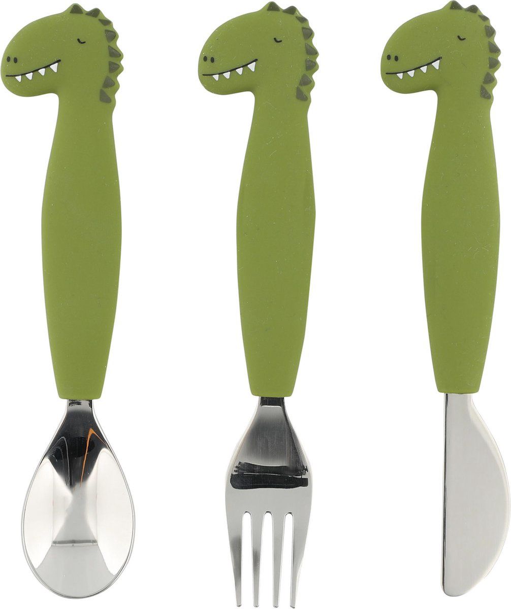 Trixie siliconen eetset 3 stuks, Kleur: dino