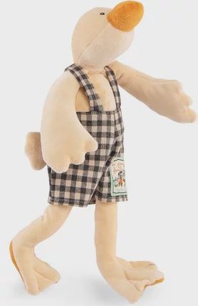 Moulin Roty knuffel eend met geruit tuinpak, Kleur: creme, Maat: groot