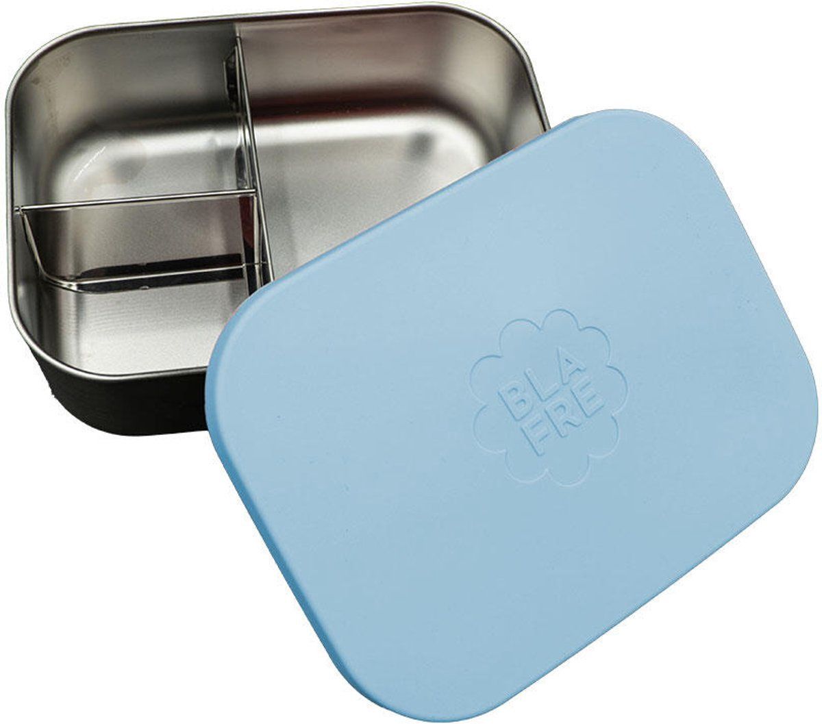 Blafre broodtrommel RVS 3 compartimenten met siliconen deksel, Kleur: blauw