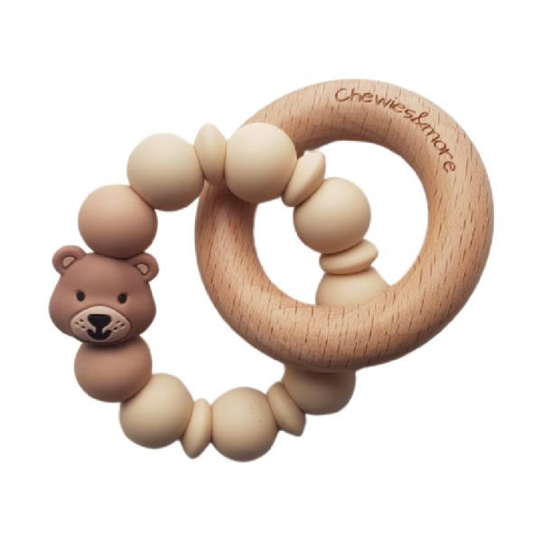 Chewies&amp;More bijtspeeltje Bear siliconen met houten ring, Kleur: navaho