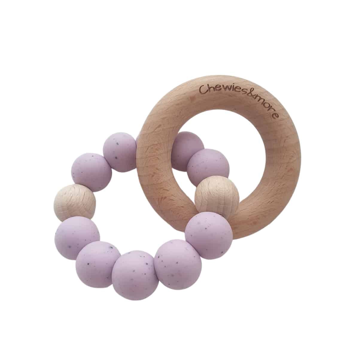 Chewis&amp;More bijtring Mon Fleur basic siliconenen met houten ring, Kleur: lilac