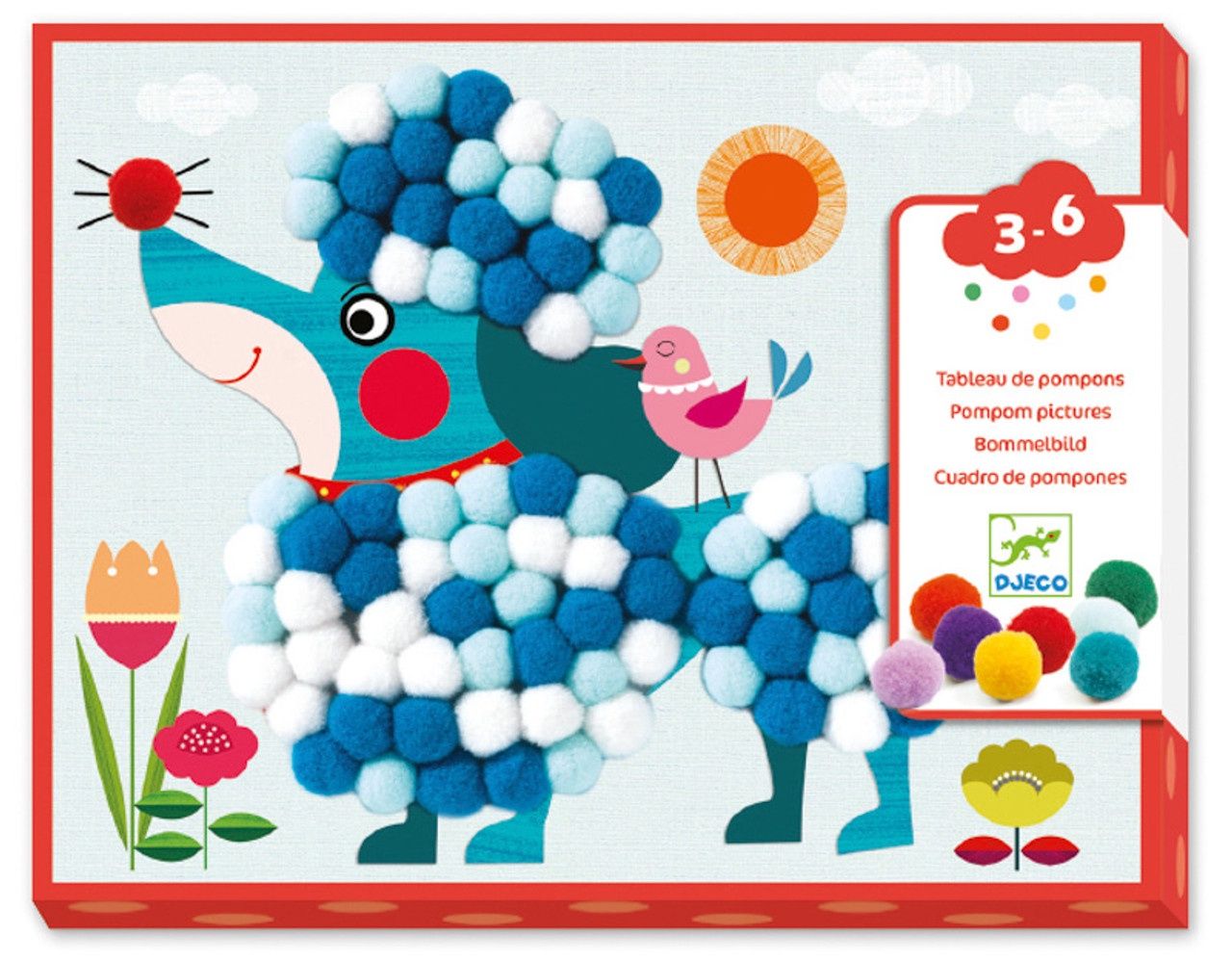 Djeco knutselpakket collages met pom poms 3-6 jaar, Kleur: honden
