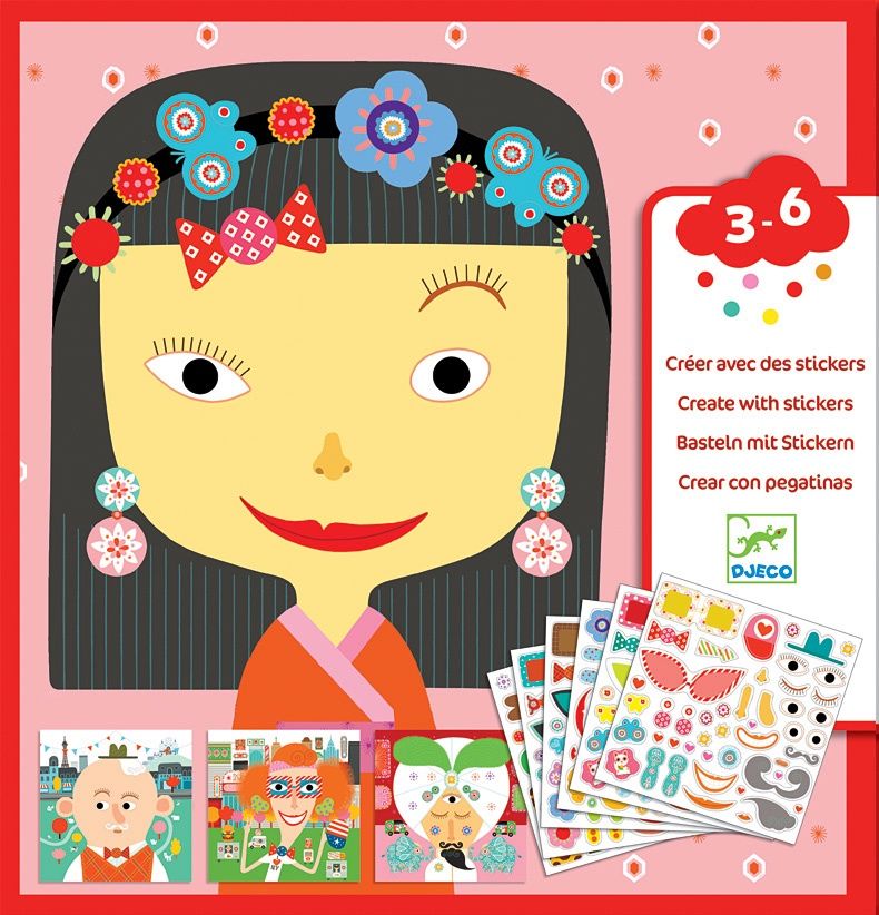 Djeco knutselpakket collage plakken met stickers 3-6 jaar, Kleur: dieren