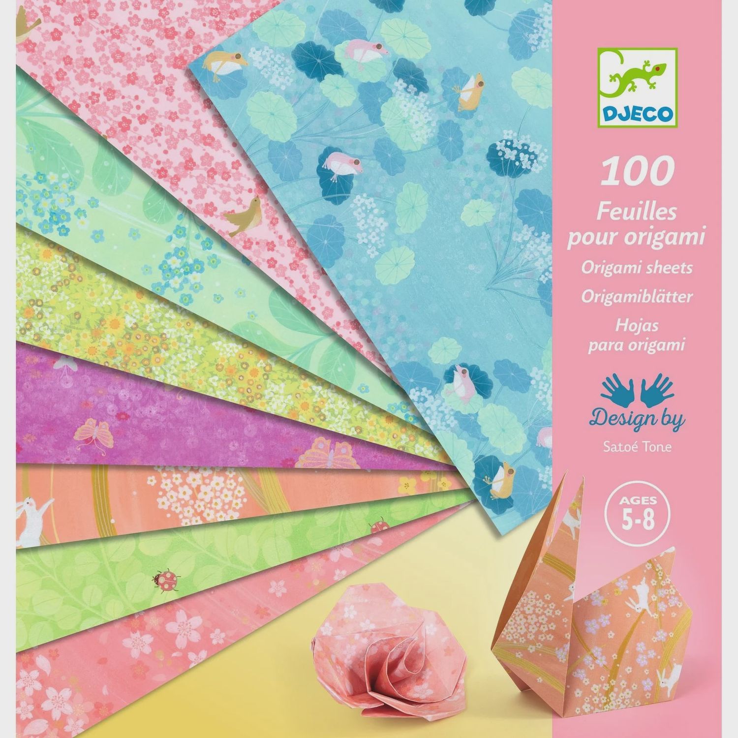 Djeco origamivellen 100 st 5-8 jaar, Kleur: rozekleurig