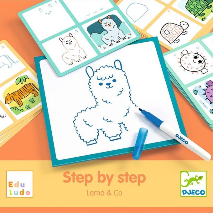 Djeco tekenen step bij step 4-6 jaar, Kleur: Lama &amp; Co