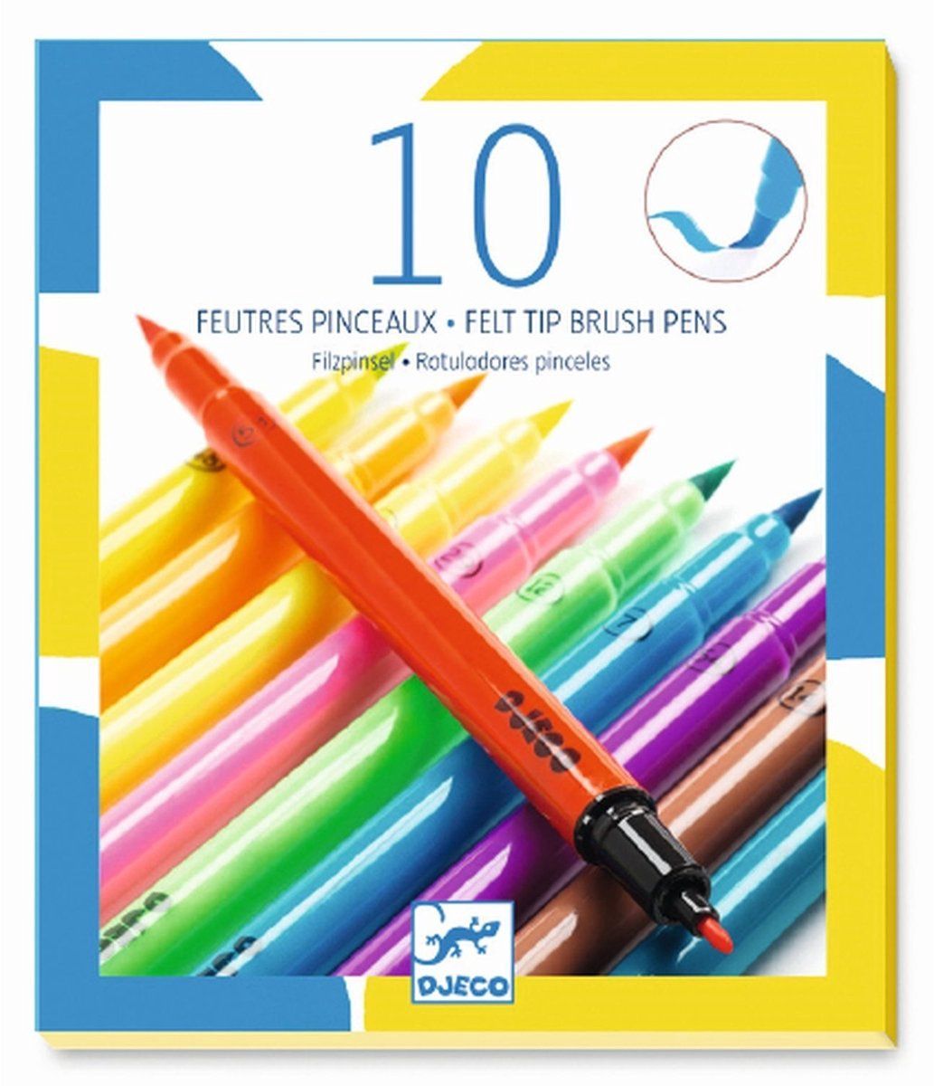 Djeco viltstifen dubbele punt set van 10, Kleur: neon