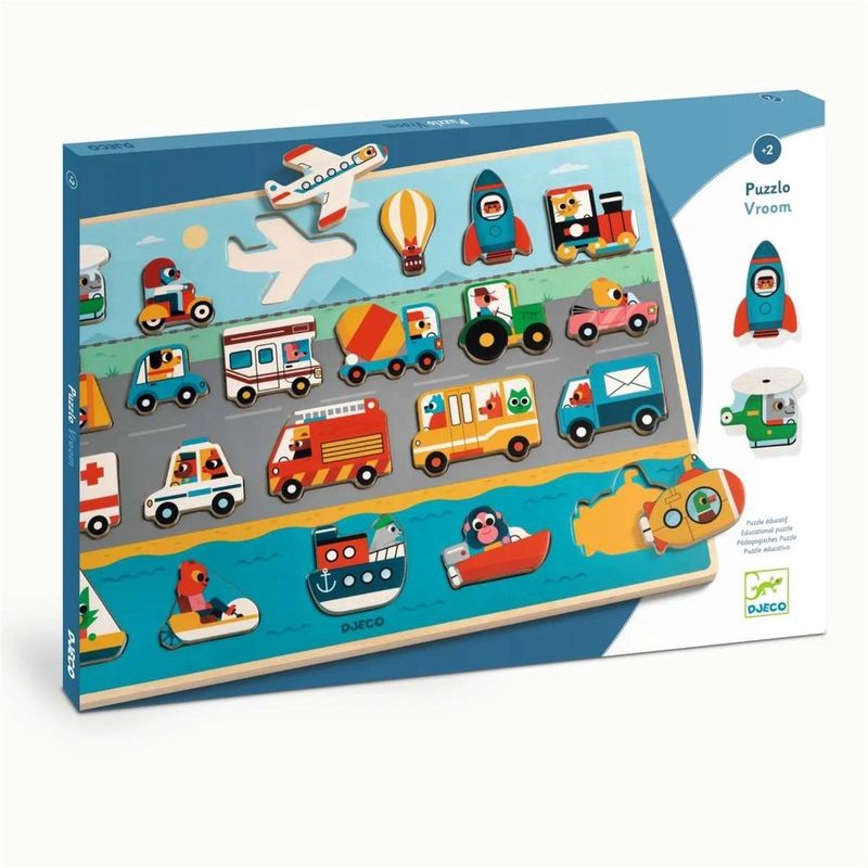 Djeco puzzel vroom hout 22 voertuitgen 2+ jaar