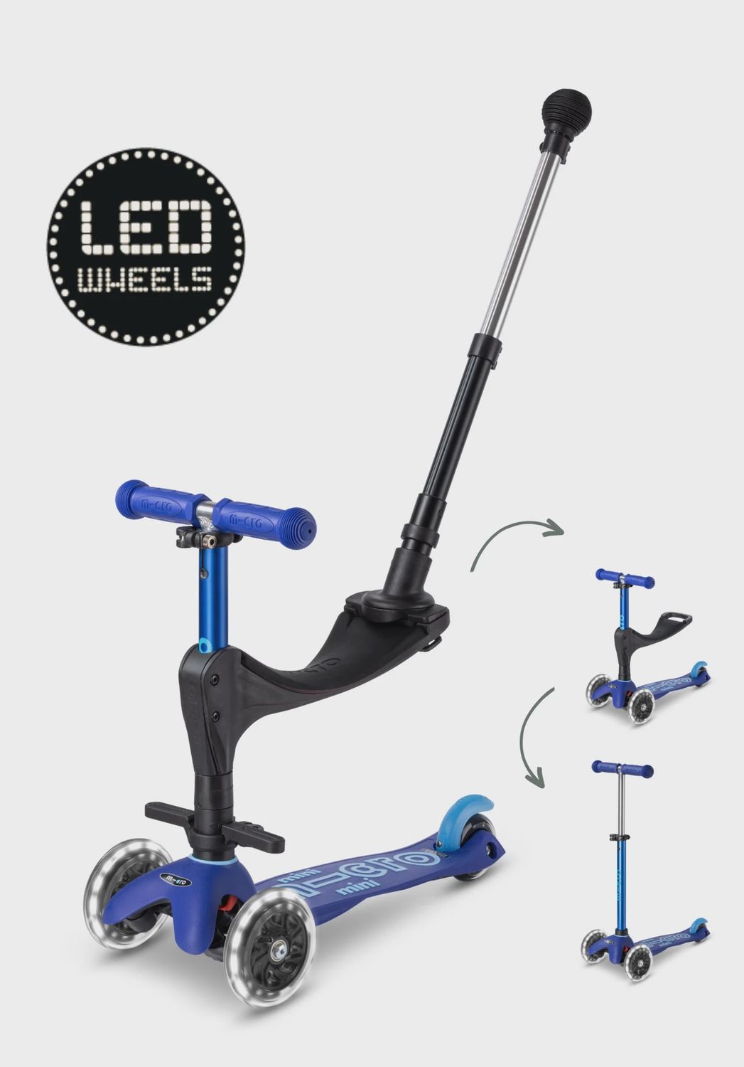 Microstep Mini Deluxe 3in1 push LED, Kleur: blue
