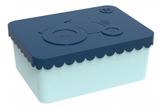 Blafre broodtrommel deksel met traktor, Kleur: donkerblauw/lichtblauw