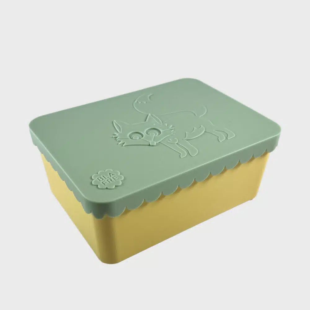 Blafre broodtrommel deksel met vos, Kleur: lichtgroen/lichtgeel