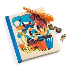 Djeco dagboek met slot en geheime pen, Kleur: Owen wilde dieren