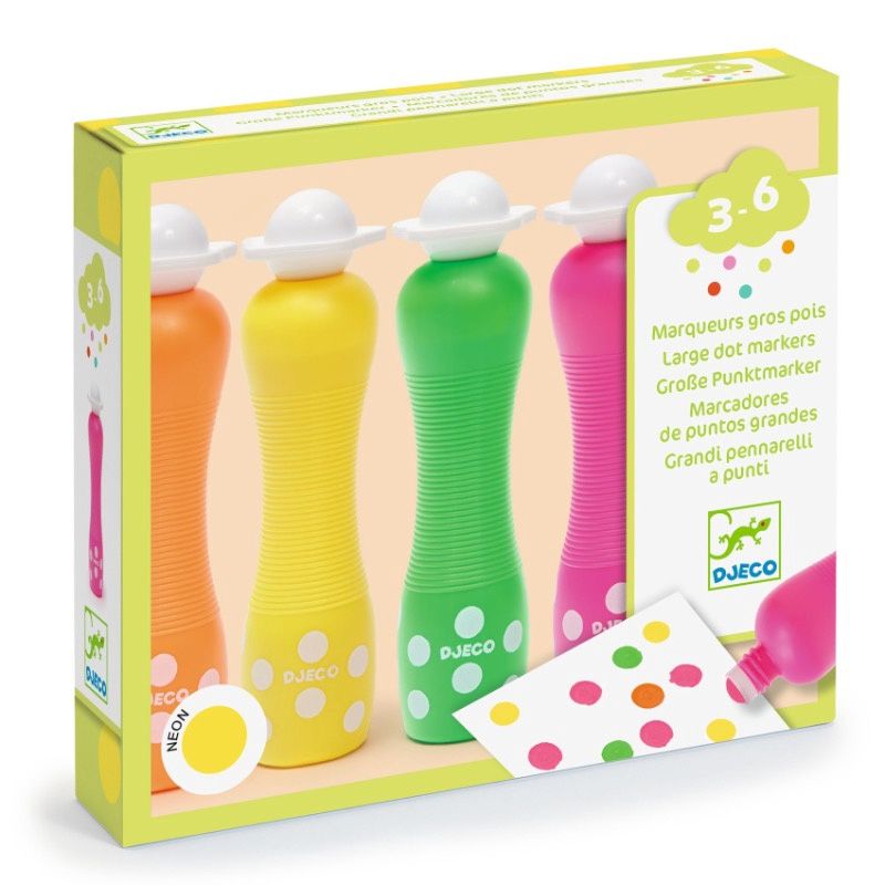 Djeco foam markers om stippen te maken 3 jaar+, Kleur: neon set van 4