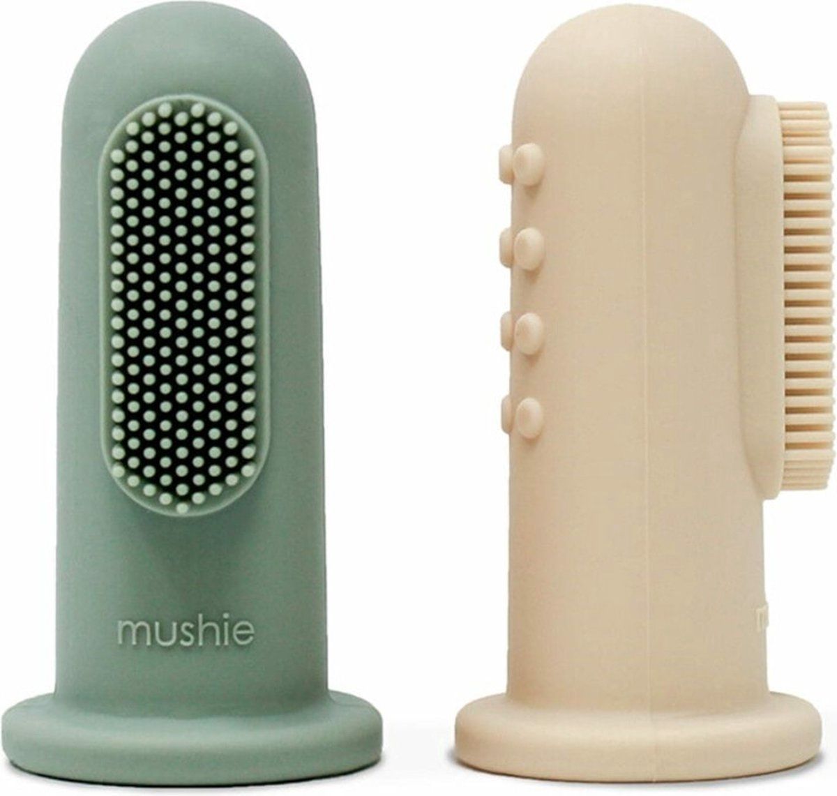 Mushie vinger tandenborstel, Kleur: cambridge blue/shifting sand