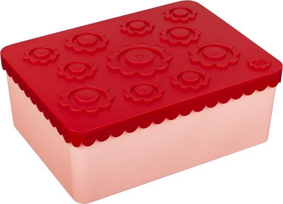 Blafre broodtrommel deksel met bloemen, Kleur: rood met roze
