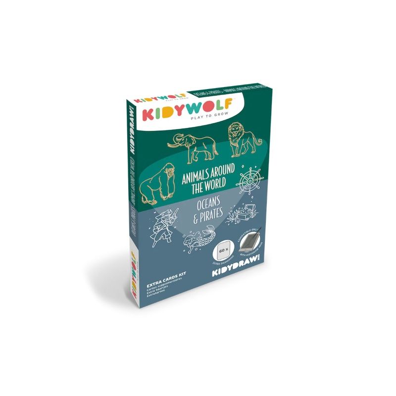 Kidywolf refill Kidydraw mini tekenkaarten, Kleur: dieren over de hele wereld/oceanen en piraten