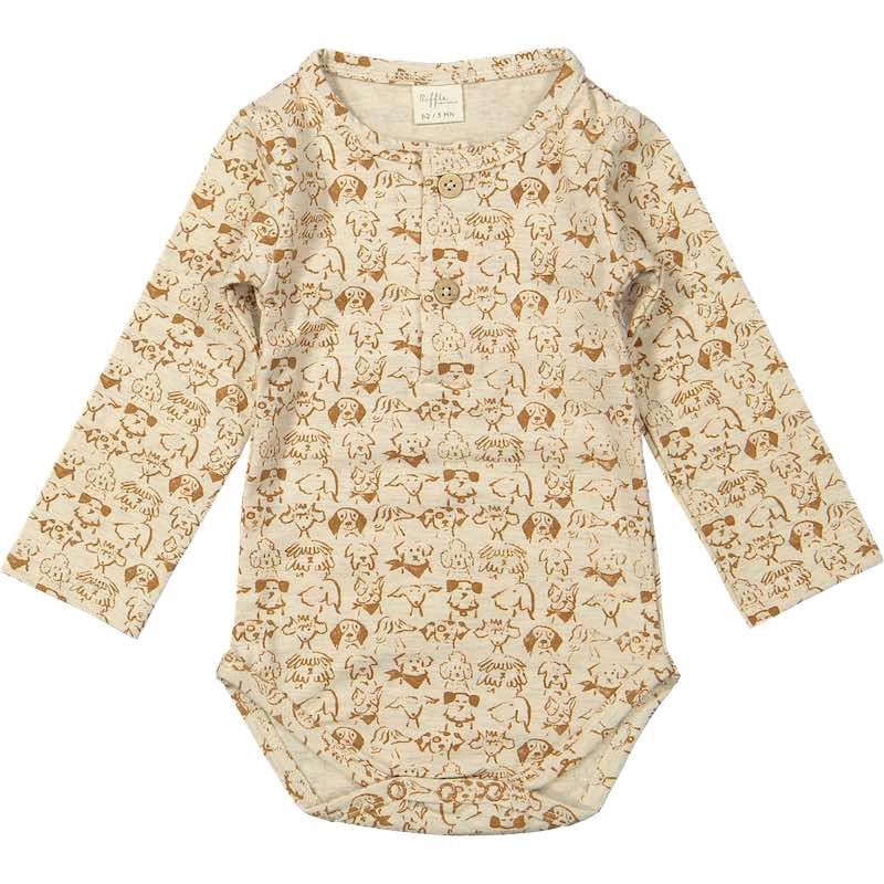 Riffle Amsterdam romper lange mouw Luke met hondenprint off white S26, Maat: 56