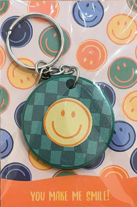 KP sleutelhanger Smiley rond geblokt groen