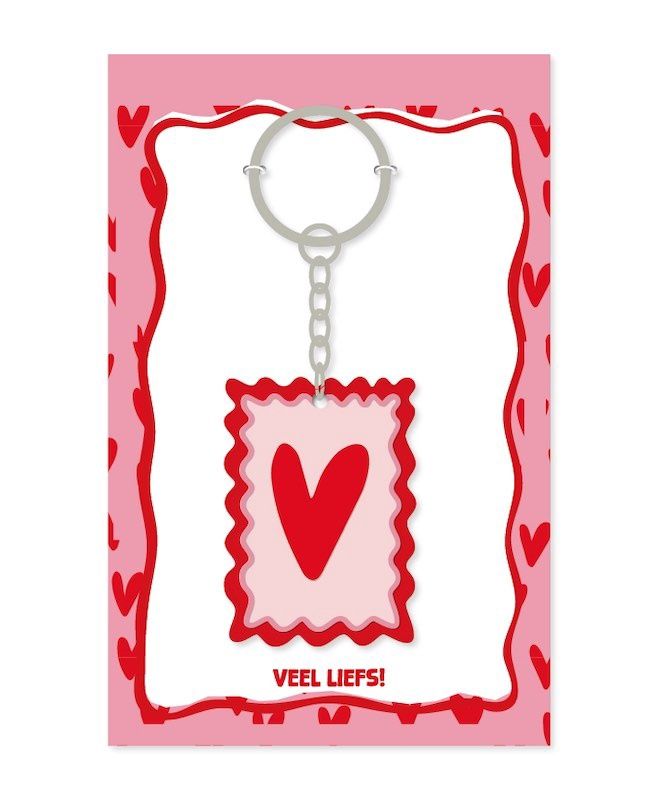 KP sleutelhanger Hartje rechthoek roze