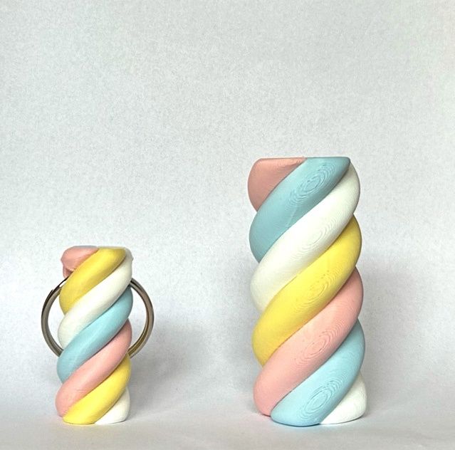 3D Marks sleutelhanger spekje twist blauw/geel/roze/wit