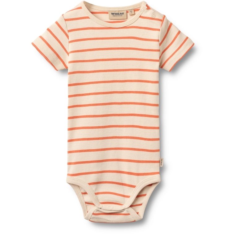 Wheat romper korte mouw Edvald gestreept orange stripe S26, Maat: 56