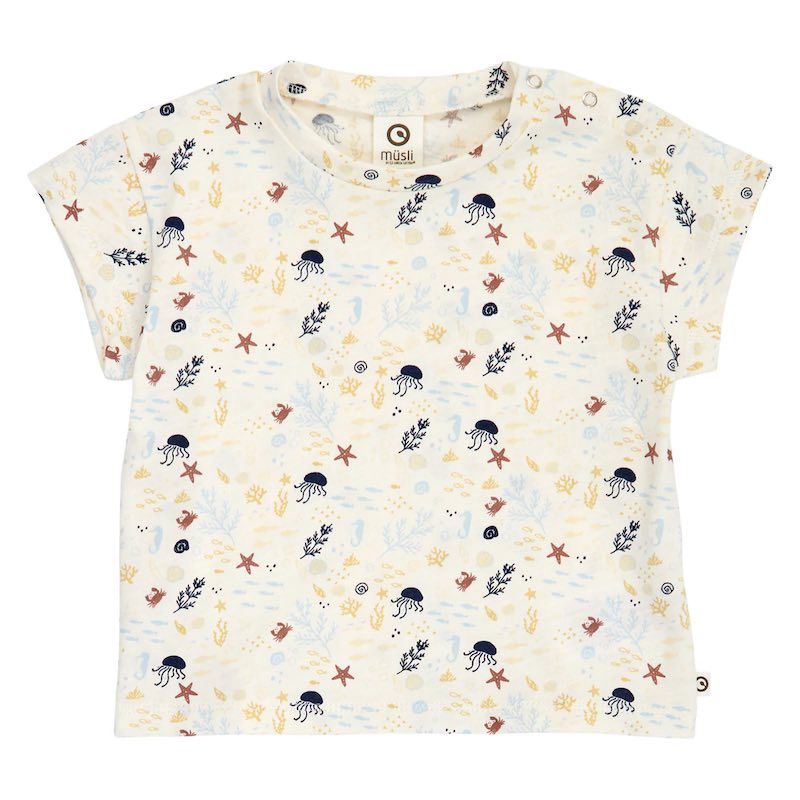 Musli t-shirt korte mouw Sea met print zeedieren in de kleur tofu/ hemp/navy S26, Maat: 56