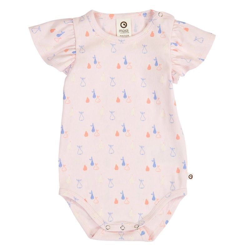 Musli romper korte mouw Picnic frill met print peren in de kleur primrose/shell blue/ tofu S26