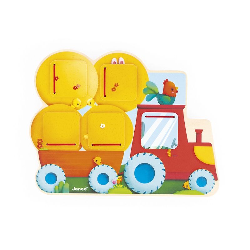 Janod houten puzzel tractor met luikjes