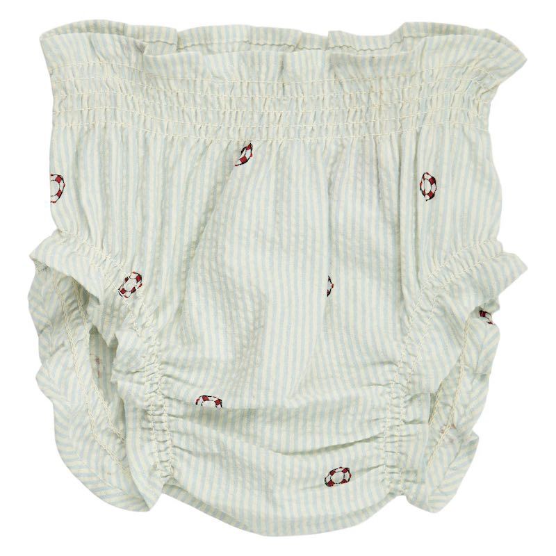 Musli bloomer seersucker stripe smock in kleur tofu/ocean/mineral red S26, Maat: 56/62