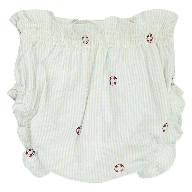 Musli bloomer seersucker stripe smock in kleur tofu/ocean/mineral red S26