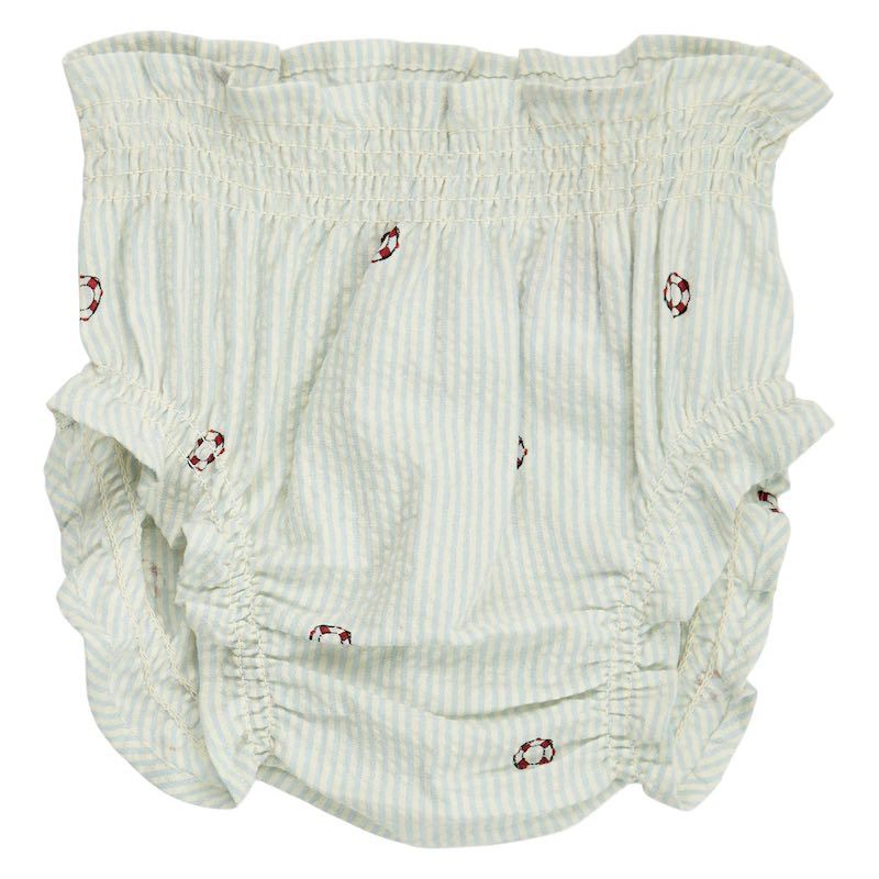 Musli bloomer seersucker stripe smock in kleur tofu/ocean/mineral red S26, Maat: 56/62