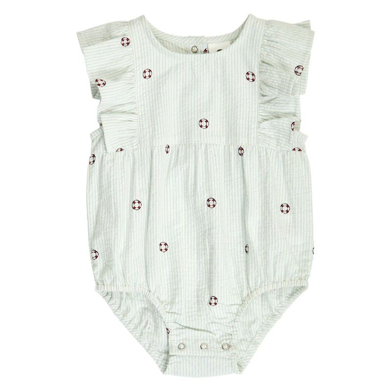 Musli romper seersucker stripe frill in kleur tofu/ocean/mineral red S26