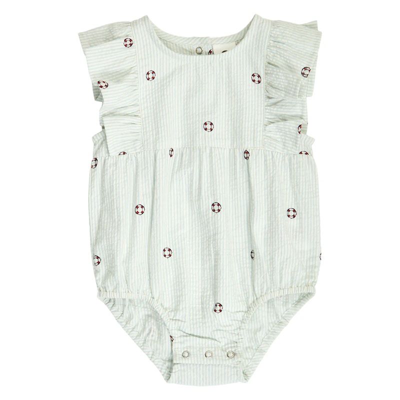 Musli romper seersucker stripe frill in kleur tofu/ocean/mineral red S26, Maat: 56