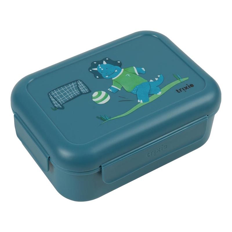 Trixie broodtrommel met clips dino blauw