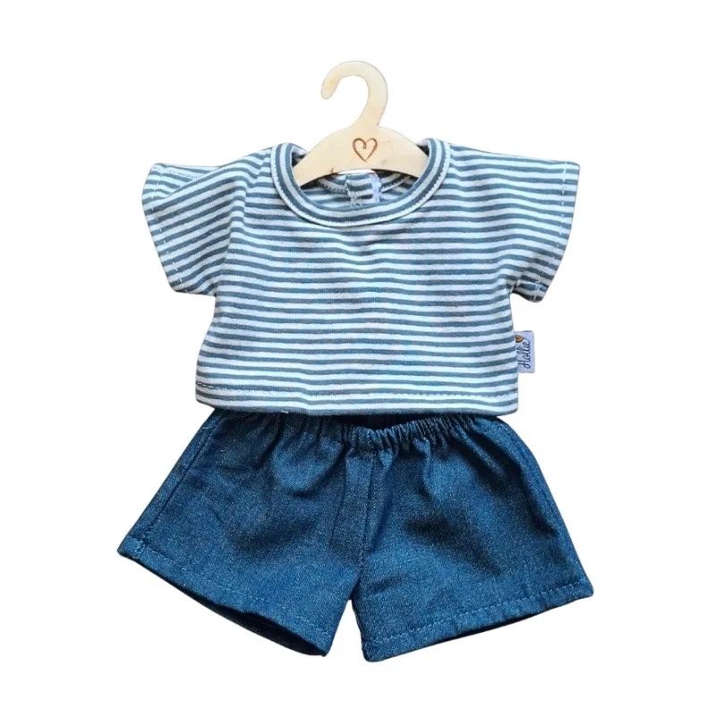 Hollie poppenkleding set van shirt streep en short blauw