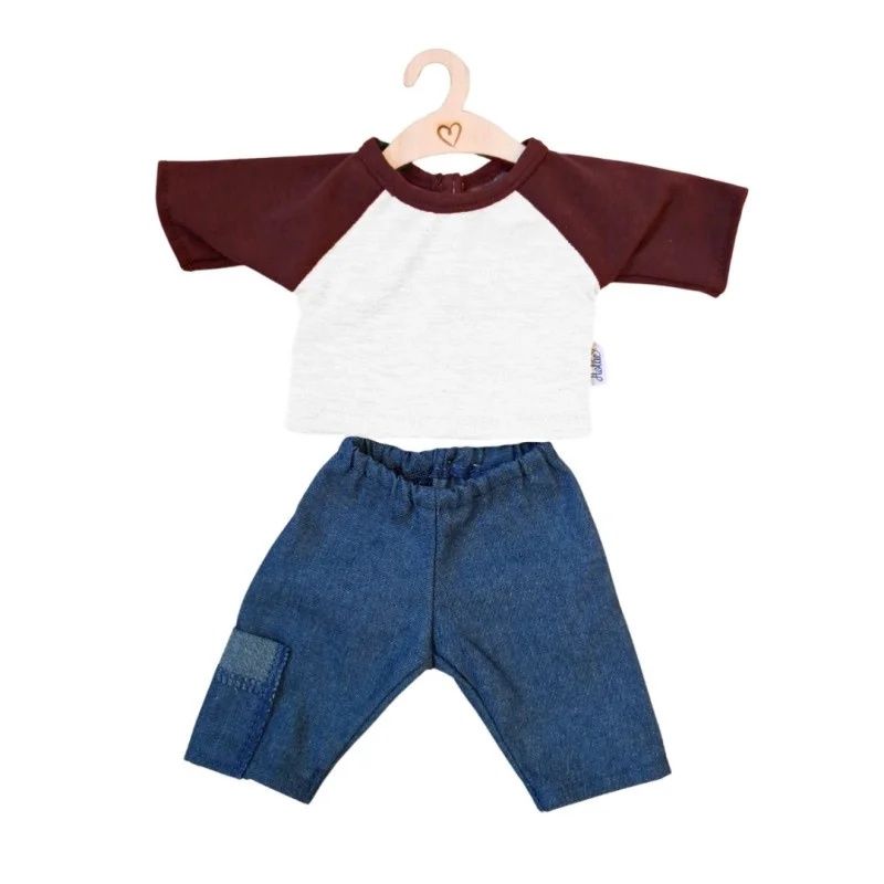 Hollie poppenkleding set jeans met shirt bordeaux/wit