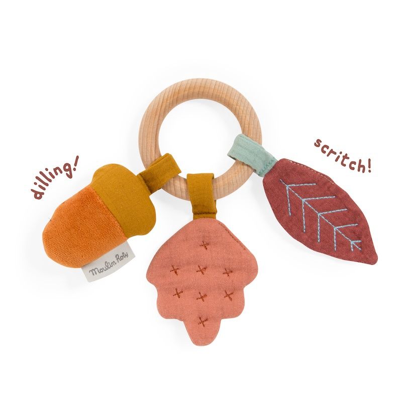 Moulin Roty bijtring met herfstblad en eikel